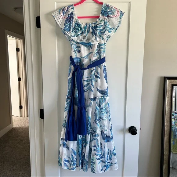 lilly pulitzer sona midi dress Lilly Pulitzer Dresses | Lilly Pulitzer Sona Off-The-Shoulder Midi Dress | Color: Blue/White | Size: Xs